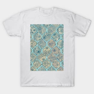 Moroccan Floral Lattice Arrangement - aqua / teal T-Shirt